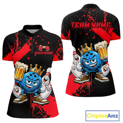 Custom Red Funny Beer Bowling Shirts for Women Crown Bowling Team Jersey Bowling Outfit QZT1275