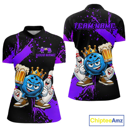 Custom Purple Funny Beer Bowling Shirts for Women Crown Bowling Team Jersey Bowling Outfit QZT1275