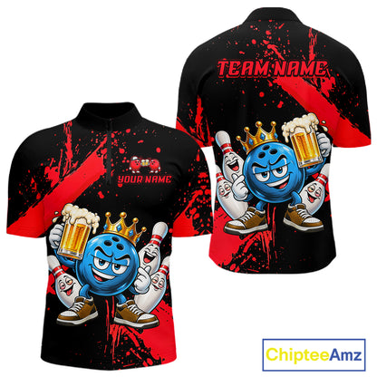 Custom Red Funny Beer Bowling Shirts for Men Crown Bowling Team Jersey Bowling Outfit QZT1275