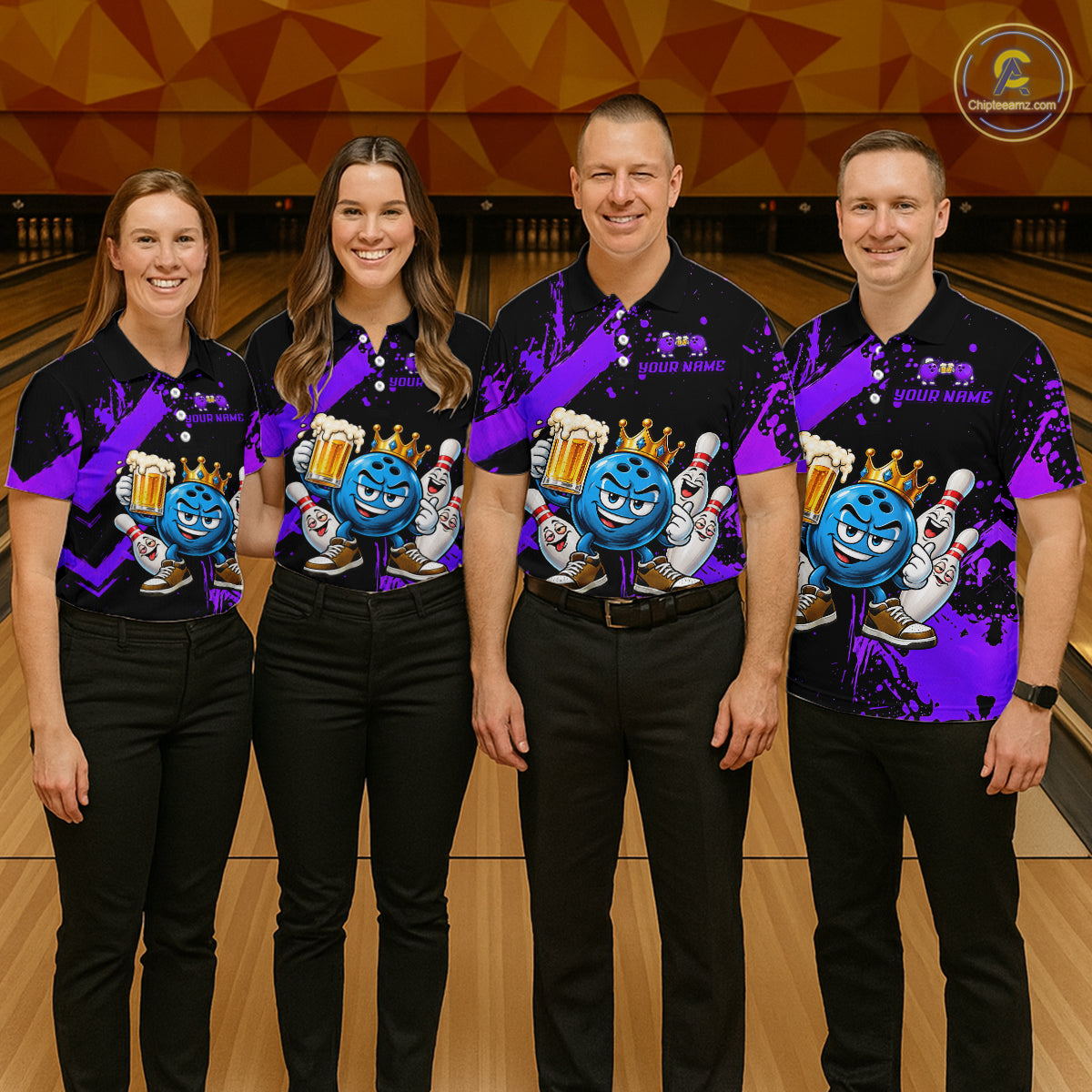 Custom Purple Funny Beer Bowling Shirts for Men Crown Bowling Team Jersey Bowling Outfit QZT1275
