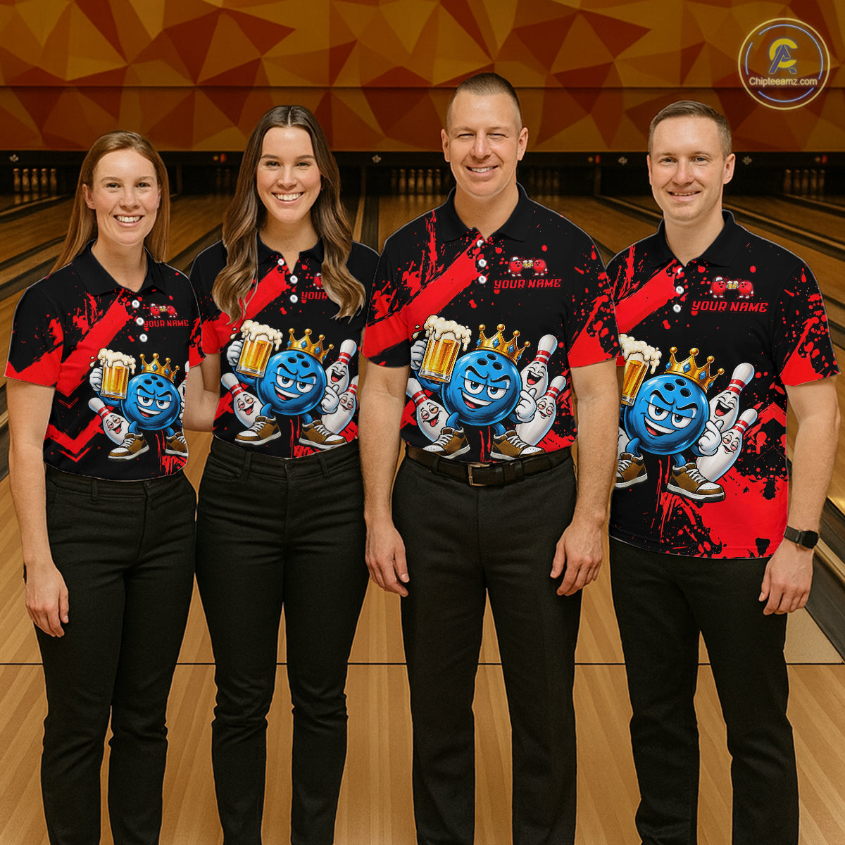 Custom Red Funny Beer Bowling Shirts for Men Crown Bowling Team Jersey Bowling Outfit QZT1275