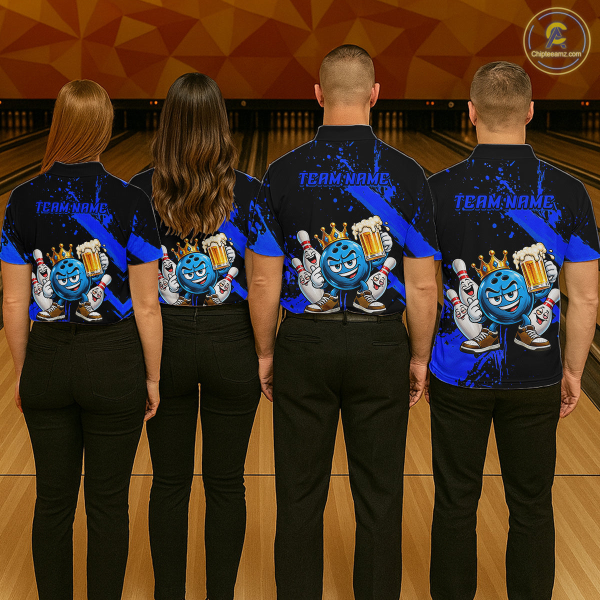 Custom Blue Funny Beer Bowling Shirts for Men Crown Bowling Team Jersey Bowling Outfit QZT1275