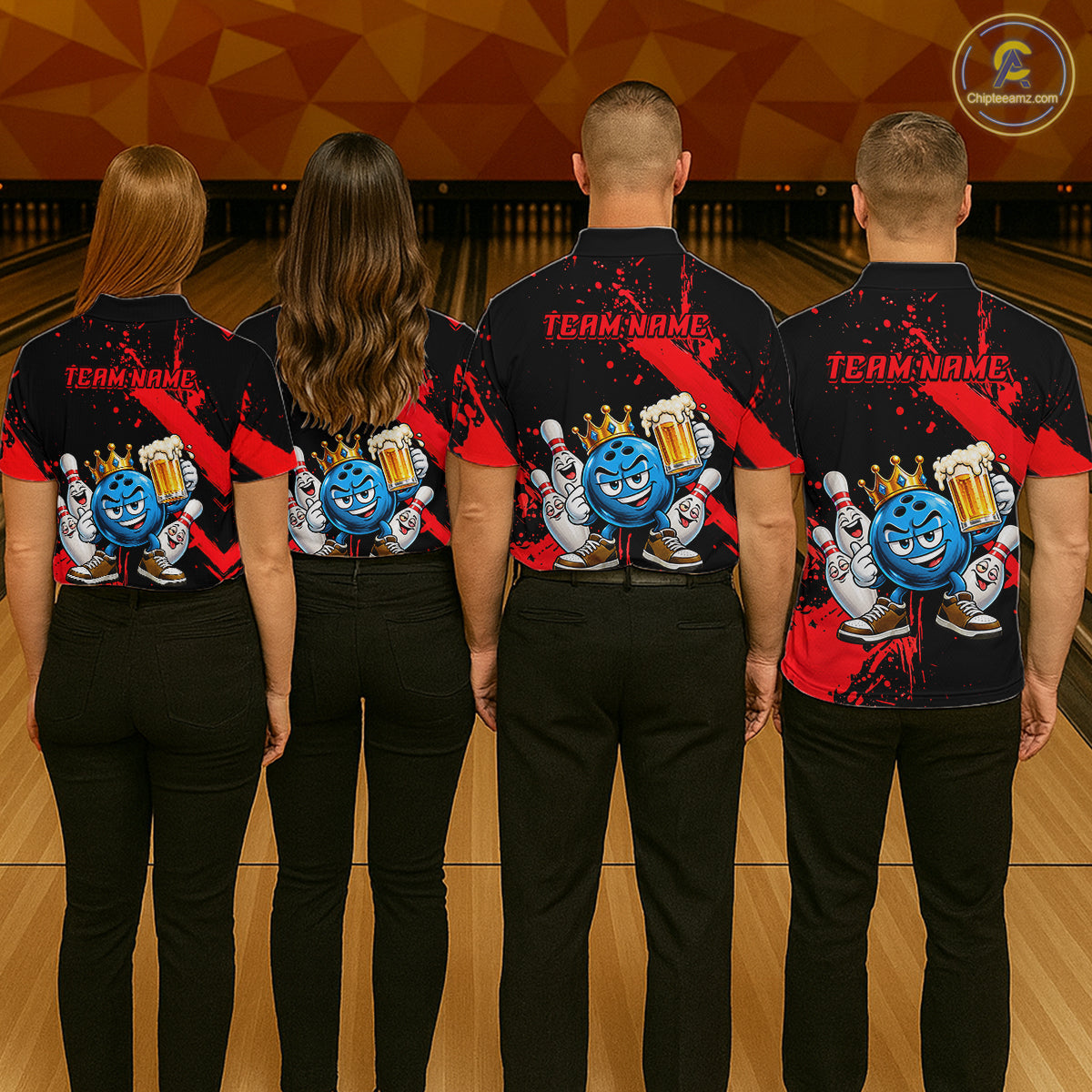Custom Red Funny Beer Bowling Shirts for Men Crown Bowling Team Jersey Bowling Outfit QZT1275