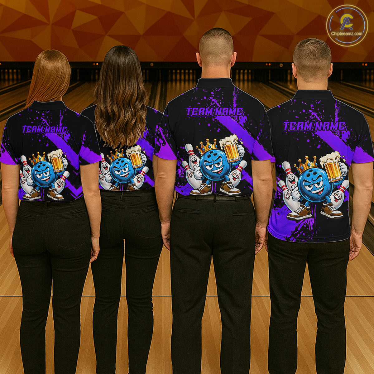 Custom Purple Funny Beer Bowling Shirts for Men Crown Bowling Team Jersey Bowling Outfit QZT1275