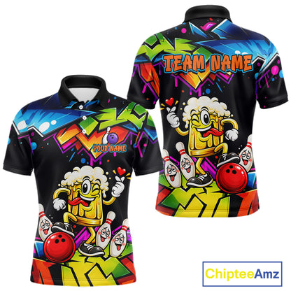 Custom Colorful Beer Bowling Shirts for Men Funny Bowling Team Jersey Bowling Outfit QZT1276