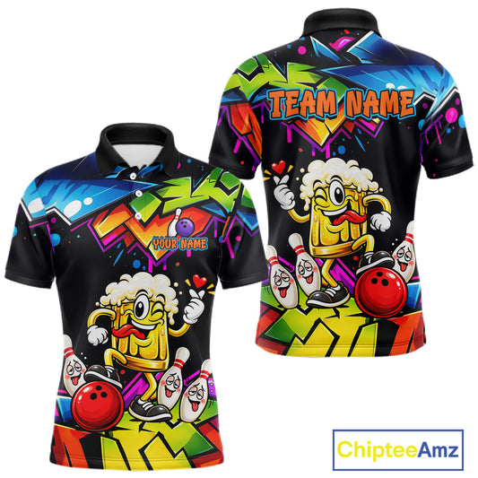 Custom Colorful Beer Bowling Shirts for Men Funny Bowling Team Jersey Bowling Outfit QZT1276