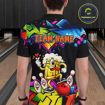 Custom Colorful Beer Bowling Shirts for Men Funny Bowling Team Jersey Bowling Outfit QZT1276