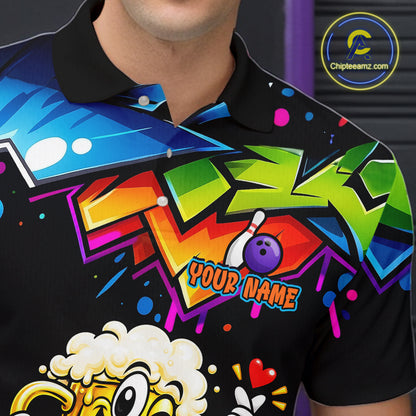 Custom Colorful Beer Bowling Shirts for Men Funny Bowling Team Jersey Bowling Outfit QZT1276
