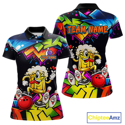 Custom Colorful Beer Bowling Shirts for Women Funny Bowling Team Jersey Bowling Outfit QZT1276