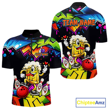 Custom Colorful Beer Bowling Shirts for Men Funny Bowling Team Jersey Bowling Outfit QZT1276