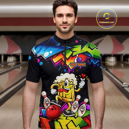 Custom Colorful Beer Bowling Shirts for Men Funny Bowling Team Jersey Bowling Outfit QZT1276