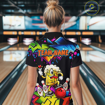 Custom Colorful Beer Bowling Shirts for Women Funny Bowling Team Jersey Bowling Outfit QZT1276