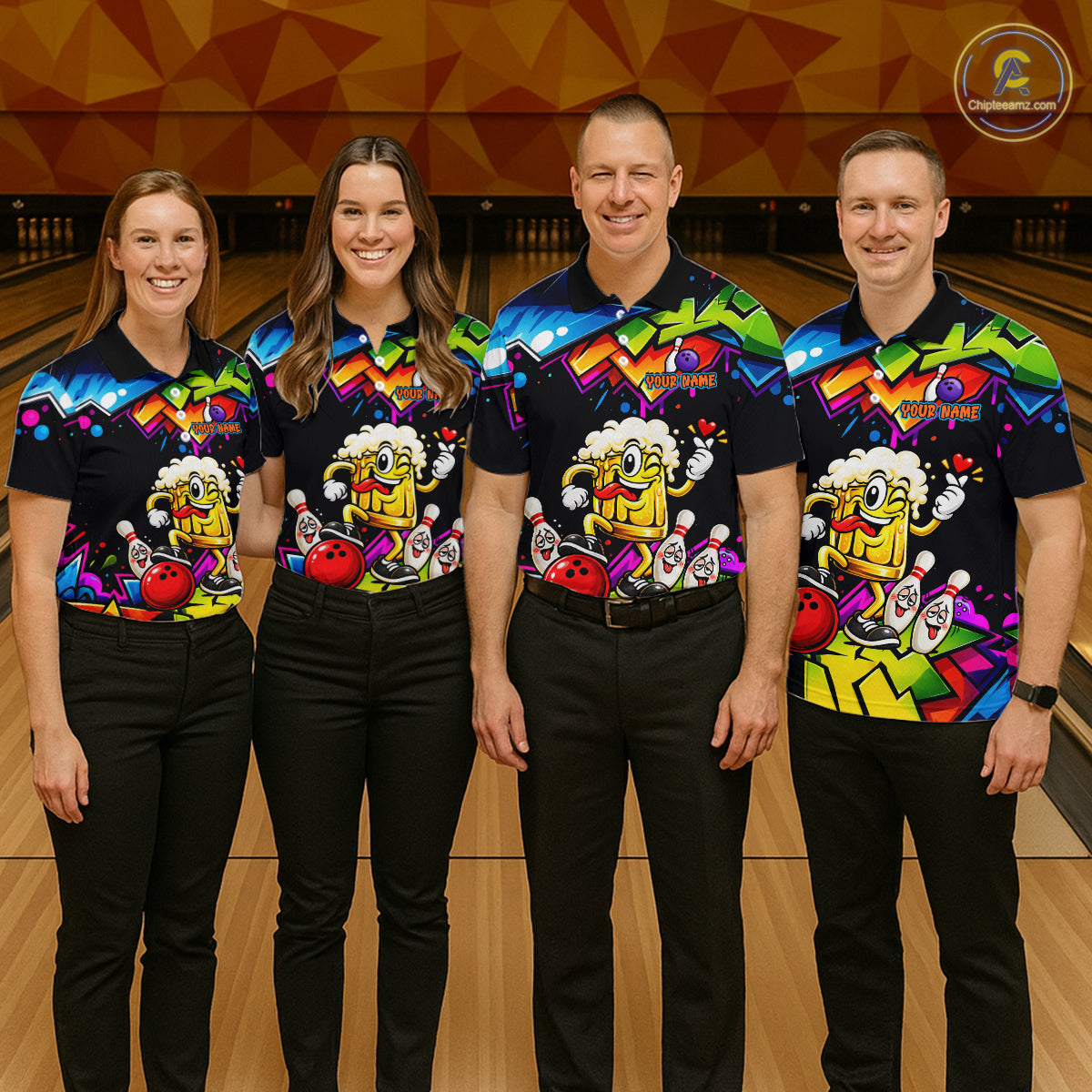 Custom Colorful Beer Bowling Shirts for Men Funny Bowling Team Jersey Bowling Outfit QZT1276