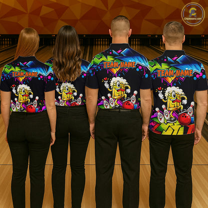 Custom Colorful Beer Bowling Shirts for Men Funny Bowling Team Jersey Bowling Outfit QZT1276
