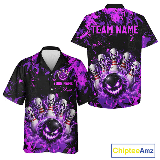 Purple Horror Bowling Hawaiian Shirt Men and Women Custom Bowling Jersey Halloween QZT1342