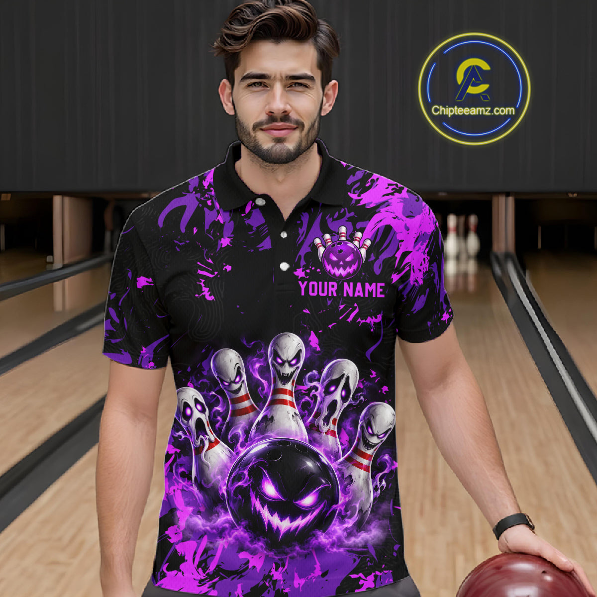 Purple Horror Bowling Team Shirt for Men Custom Bowling Jersey Halloween Gitf QZT1342
