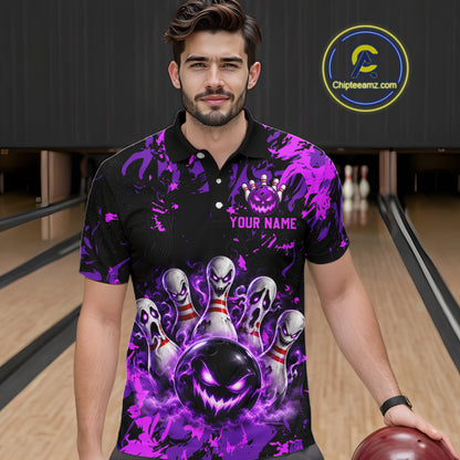 Purple Horror Bowling Team Shirt for Men Custom Bowling Jersey Halloween Gitf QZT1342