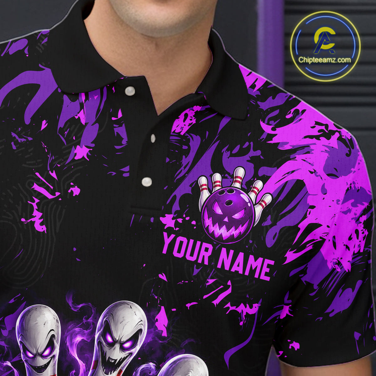 Purple Horror Bowling Team Shirt for Men Custom Bowling Jersey Halloween Gitf QZT1342