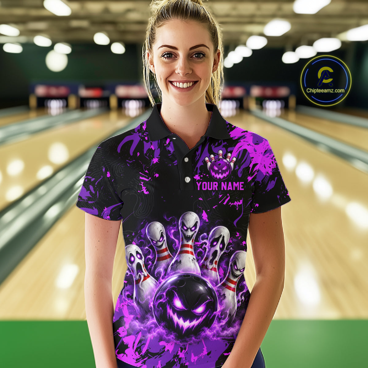 Purple Horror Bowling Team Shirt for Women Custom Bowling Jersey Halloween Gitf QZT1342