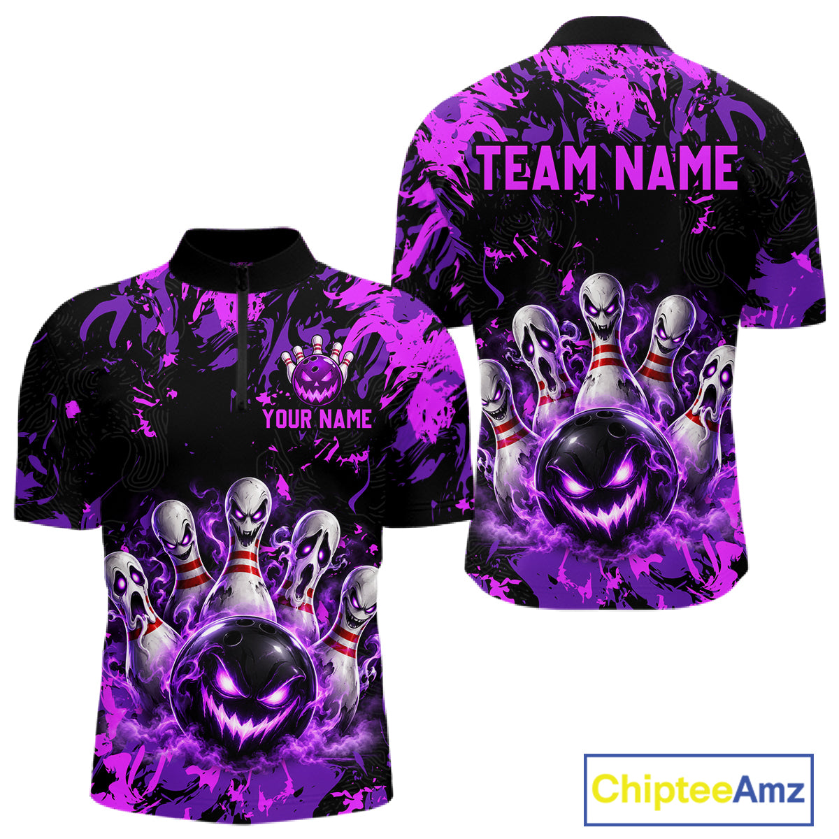 Purple Horror Bowling Team Shirt for Men Custom Bowling Jersey Halloween Gitf QZT1342