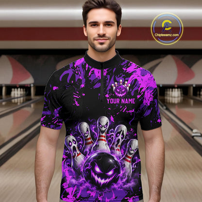 Purple Horror Bowling Team Shirt for Men Custom Bowling Jersey Halloween Gitf QZT1342
