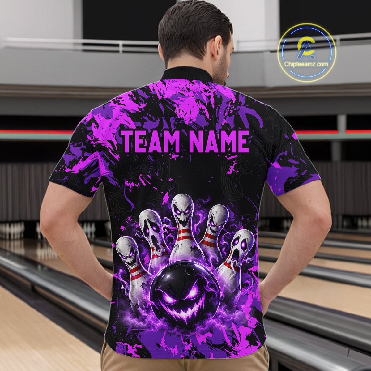 Purple Horror Bowling Team Shirt for Men Custom Bowling Jersey Halloween Gitf QZT1342