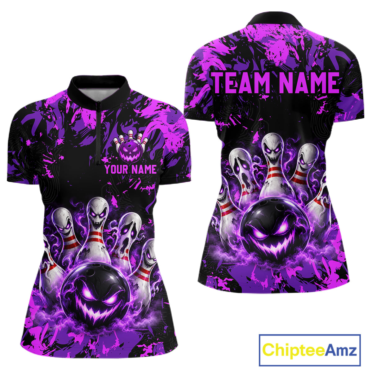 Purple Horror Bowling Team Shirt for Women Custom Bowling Jersey Halloween Gitf QZT1342