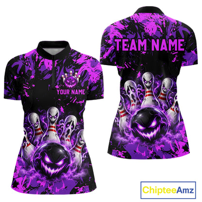 Purple Horror Bowling Team Shirt for Women Custom Bowling Jersey Halloween Gitf QZT1342