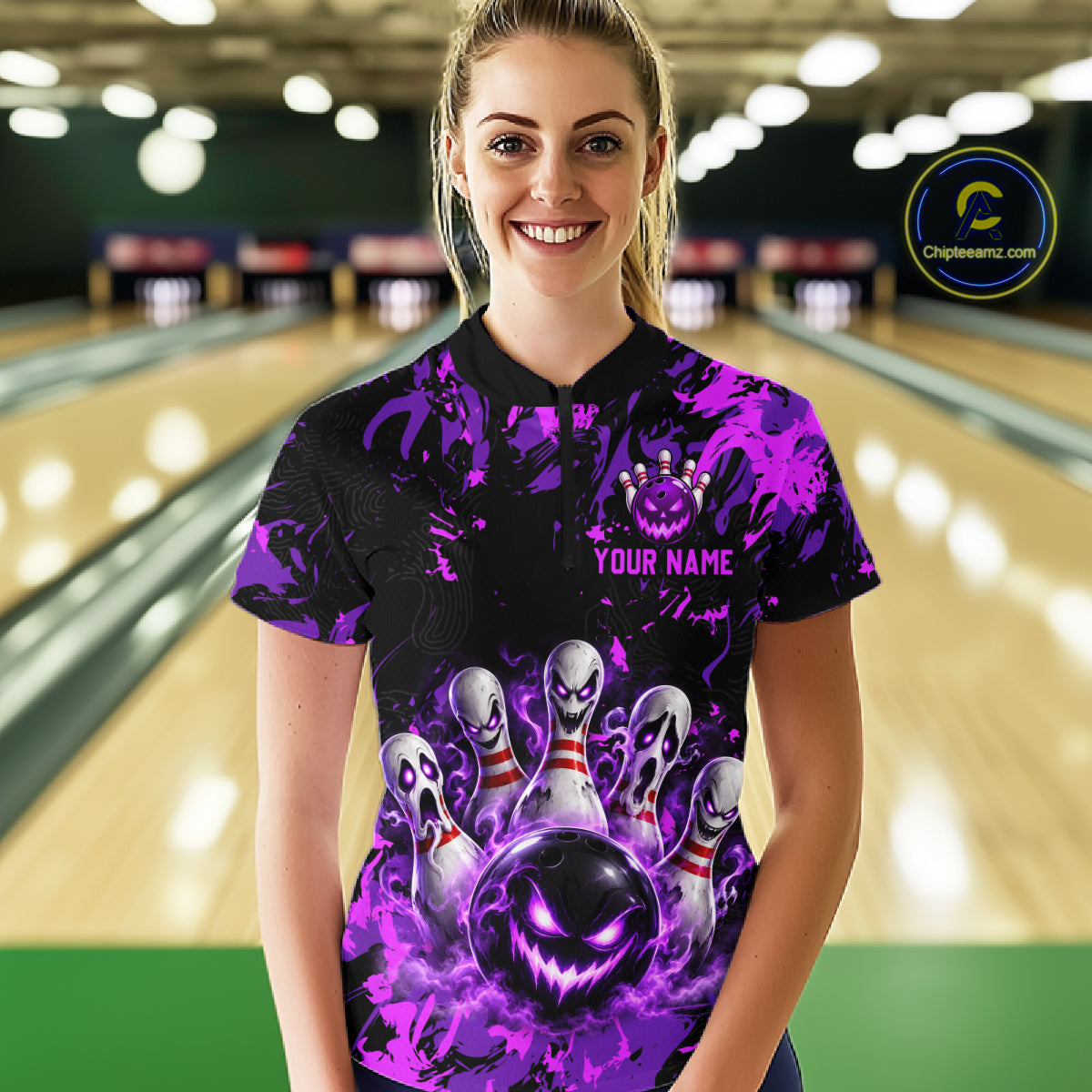 Purple Horror Bowling Team Shirt for Women Custom Bowling Jersey Halloween Gitf QZT1342
