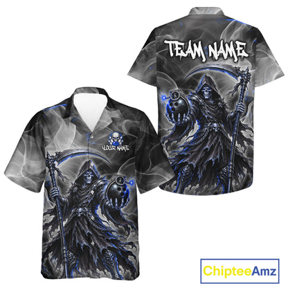 Custom Smoke Grim Reaper Bowling Hawaiian Shirt Men and Women Bowling Team Jersey QZT1343