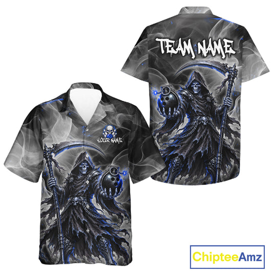 Custom Smoke Grim Reaper Bowling Hawaiian Shirt Men and Women Bowling Team Jersey QZT1343