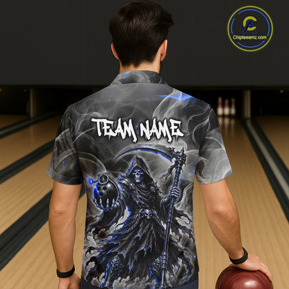Custom Smoke Grim Reaper Bowling Hawaiian Shirt Men and Women Bowling Team Jersey QZT1343