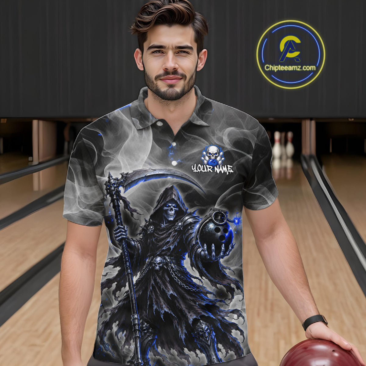 Smoke Grim Reaper Bowling Shirt for Men Personalized Bowling Team Jersey QZT1343