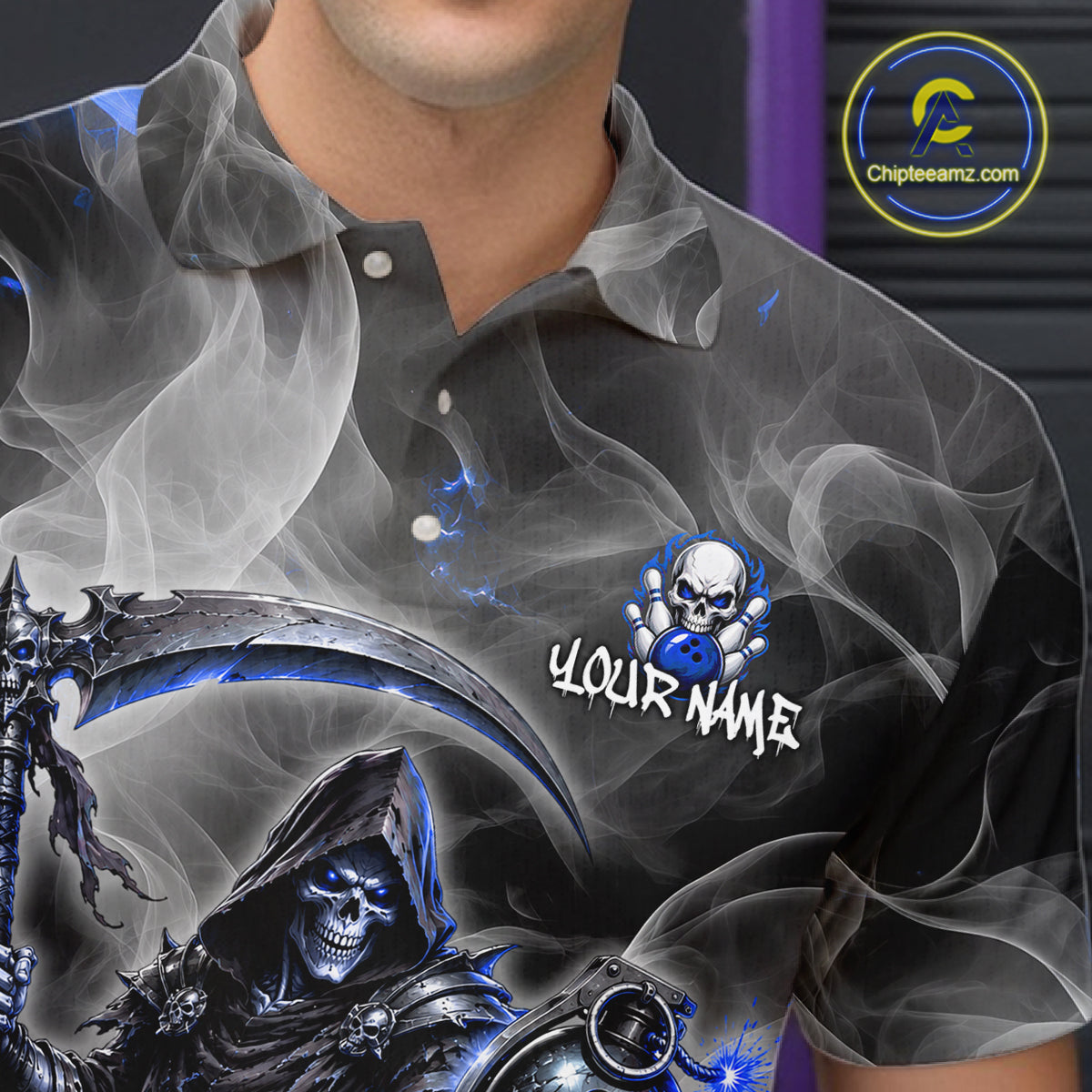 Smoke Grim Reaper Bowling Shirt for Men Personalized Bowling Team Jersey QZT1343