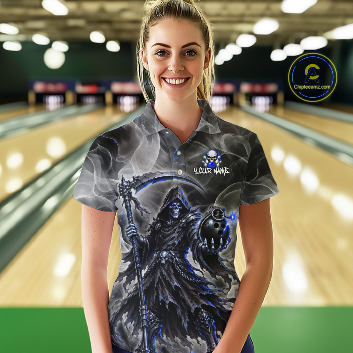 Smoke Grim Reaper Bowling Shirt for Women Personalized Bowling Team Jersey QZT1343