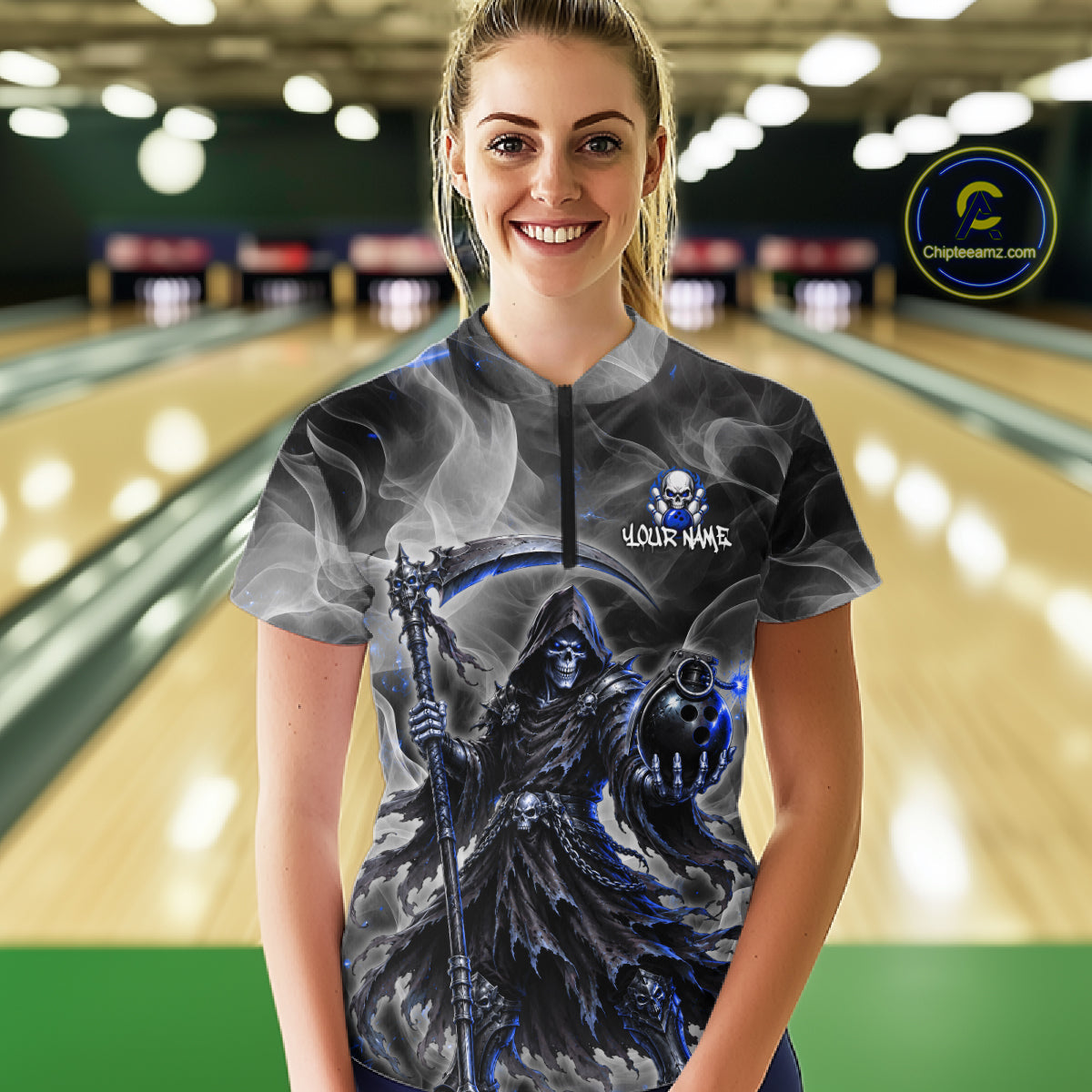 Smoke Grim Reaper Bowling Shirt for Women Personalized Bowling Team Jersey QZT1343
