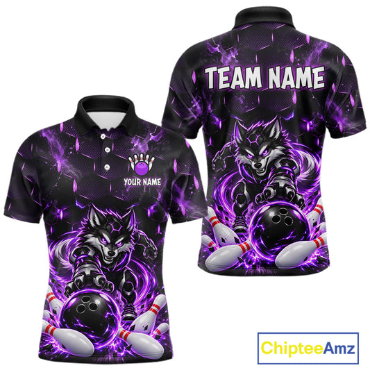 Wolf Bowling Shirt for Men Custom Purple Bowling Team Jersey Polo & 1/4-Zip QZT1344