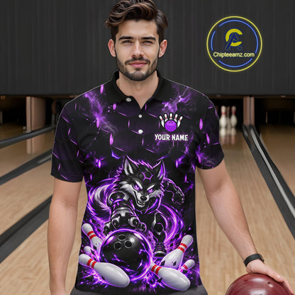 Wolf Bowling Shirt for Men Custom Purple Bowling Team Jersey Polo & 1/4-Zip QZT1344