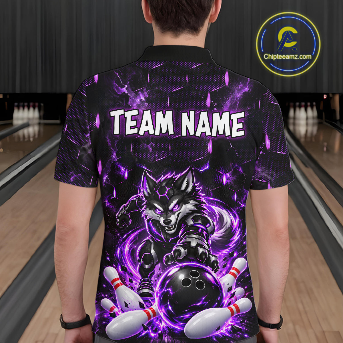 Wolf Bowling Shirt for Men Custom Purple Bowling Team Jersey Polo & 1/4-Zip QZT1344