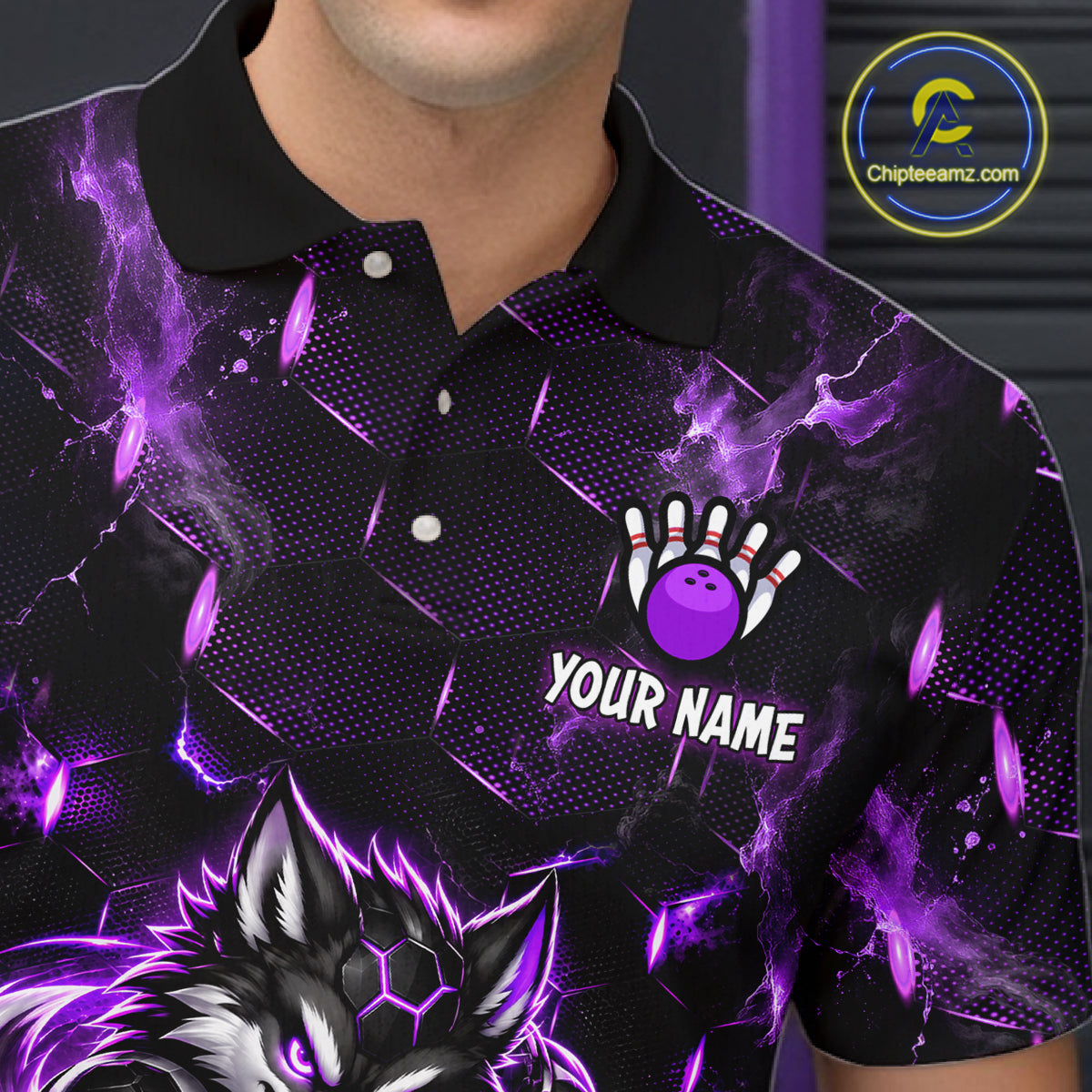 Wolf Bowling Shirt for Men Custom Purple Bowling Team Jersey Polo & 1/4-Zip QZT1344
