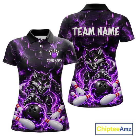 Wolf Bowling Shirt for Women Custom Purple Bowling Team Jersey Polo & 1/4-Zip QZT1344