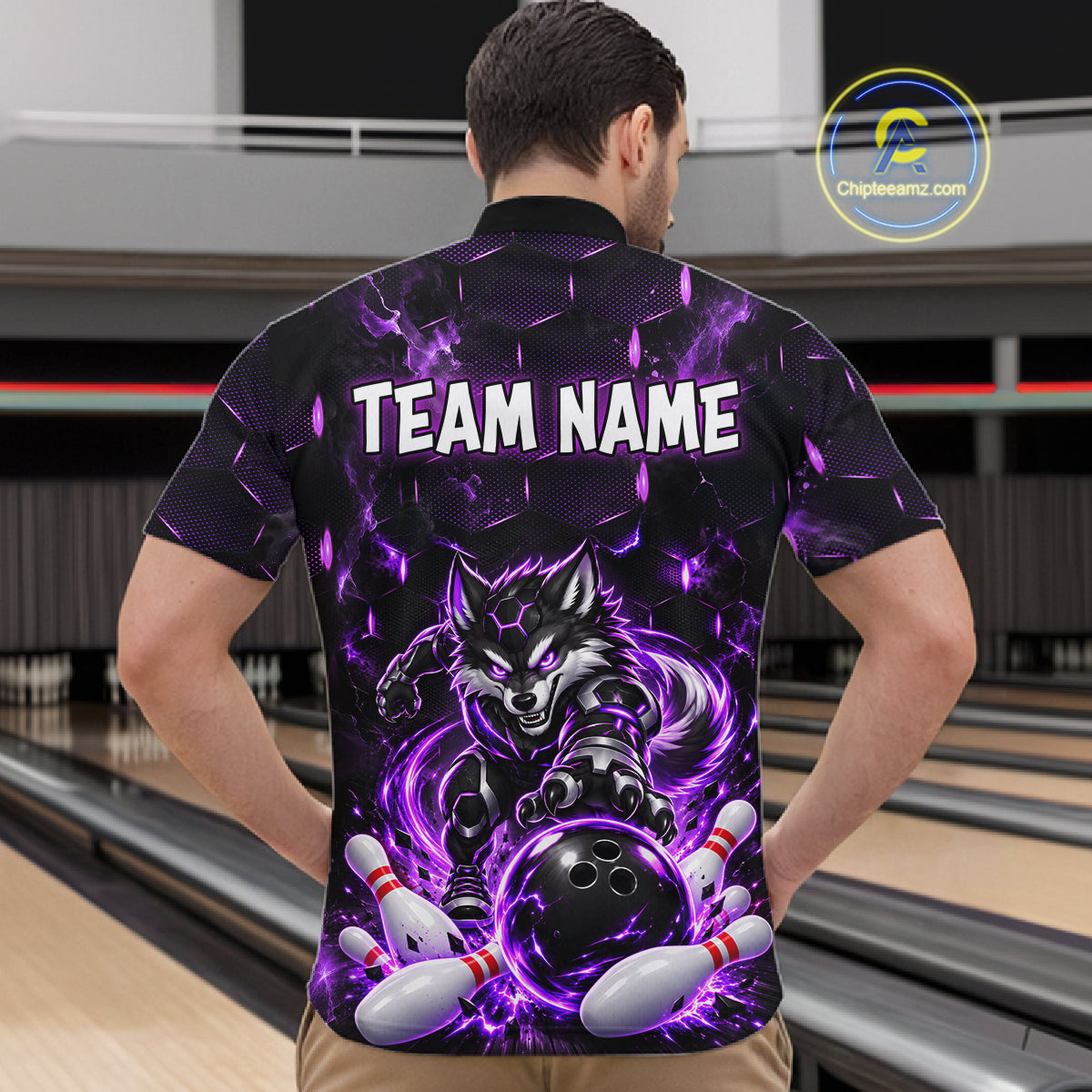 Wolf Bowling Shirt for Men Custom Purple Bowling Team Jersey Polo & 1/4-Zip QZT1344