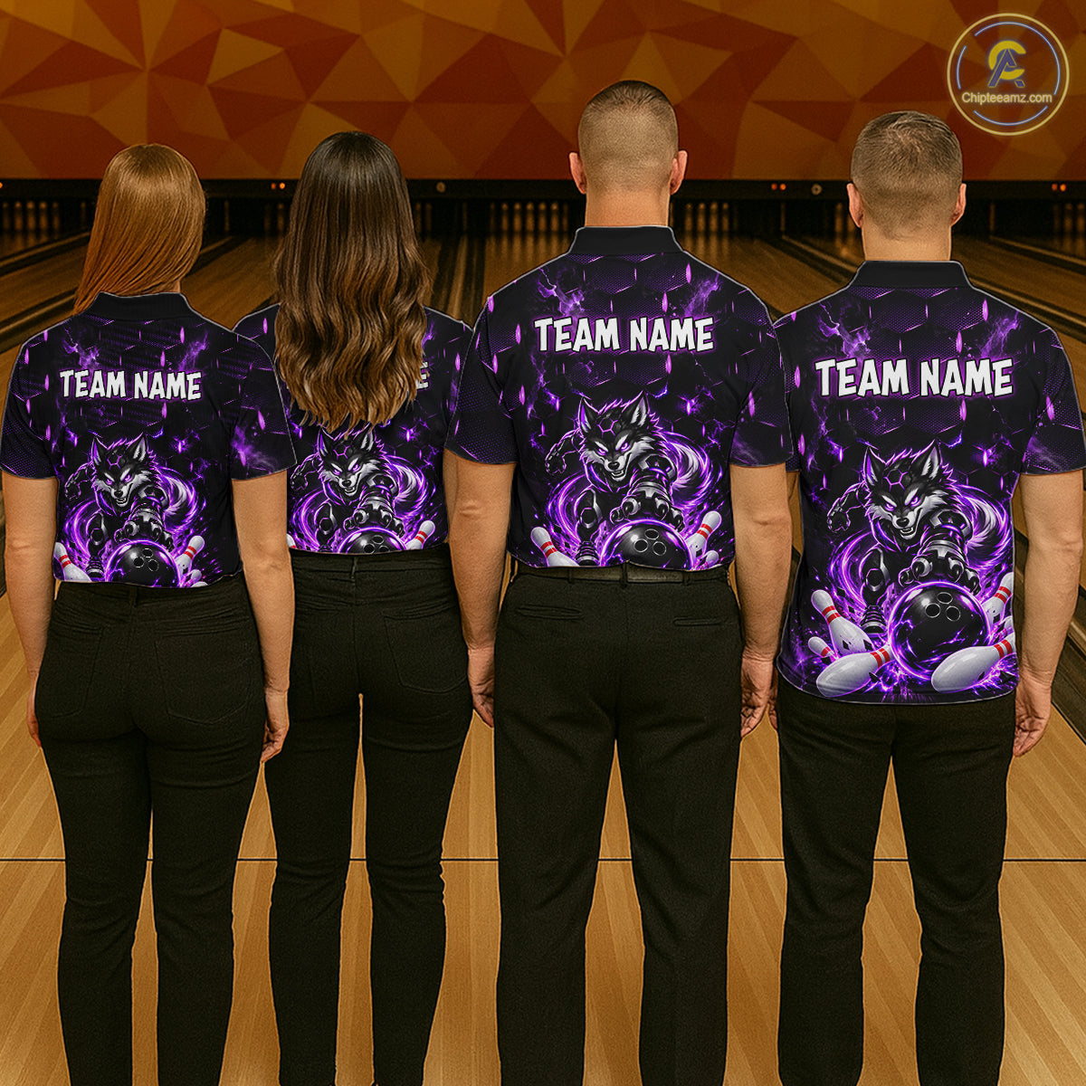 Wolf Bowling Shirt for Men Custom Purple Bowling Team Jersey Polo & 1/4-Zip QZT1344