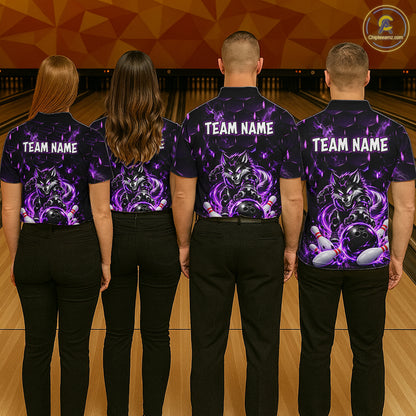 Wolf Bowling Shirt for Men Custom Purple Bowling Team Jersey Polo & 1/4-Zip QZT1344