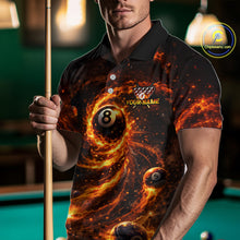 Load image into Gallery viewer, Orange Flame Billiard Shirt for Men Custom Wings 8 Ball Billiard Jersey Polo &amp; 1/4 Zip Billiard Outfit BHT9