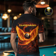 Load image into Gallery viewer, Orange Flame Billiard Shirt for Men Custom Wings 8 Ball Billiard Jersey Polo &amp; 1/4 Zip Billiard Outfit BHT9