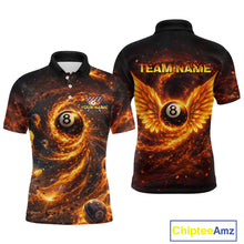 Load image into Gallery viewer, Orange Flame Billiard Shirt for Men Custom Wings 8 Ball Billiard Jersey Polo &amp; 1/4 Zip Billiard Outfit BHT9