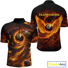 Load image into Gallery viewer, Orange Flame Billiard Shirt for Men Custom Wings 8 Ball Billiard Jersey Polo &amp; 1/4 Zip Billiard Outfit BHT9