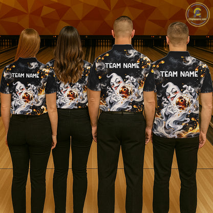 Custom Funny Ghost & Beer Bowling Shirt for Men Black Yellow Bowling Team Jersey Polo & 1/4-Zip QZT1347