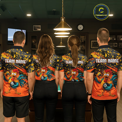 Custom Orange Funny Chicken Billiard Shirt, 8 Ball Pool Team Jersey for Women, Polo & 1/4 Zip BHT106